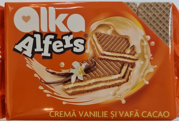 Napolitane Alka crema vanilie si vafa cacao 170gr